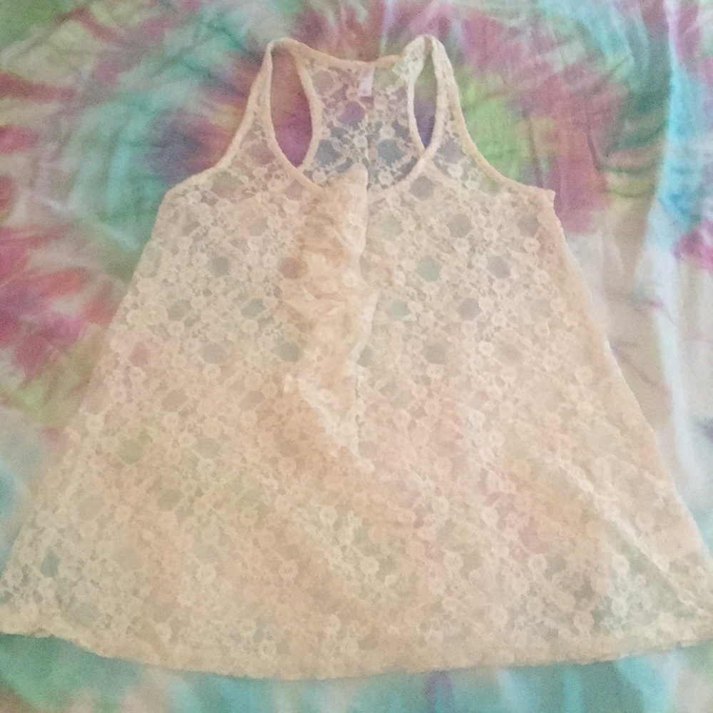 See through off white lace tank size small